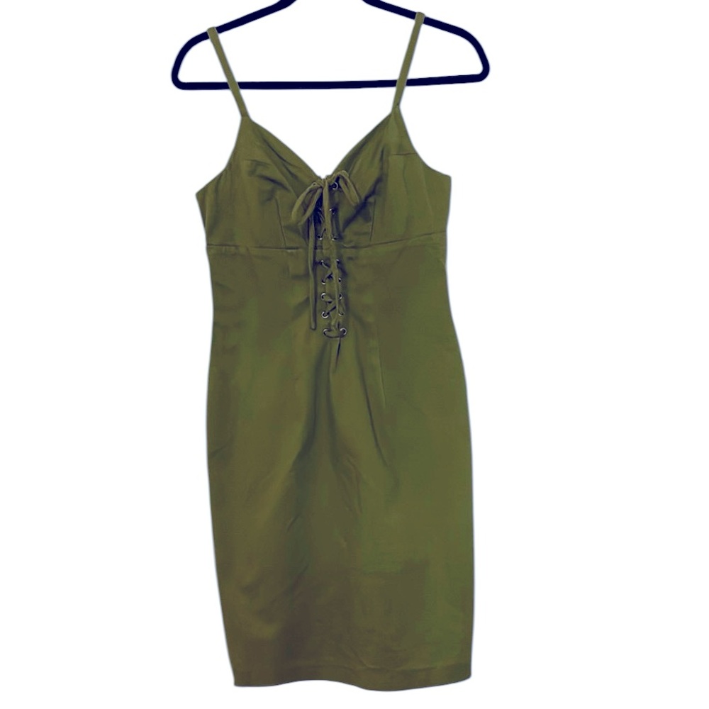 MetroStyle Dress with lace up bodice , spaghetti straps, beautiful green, Size 4